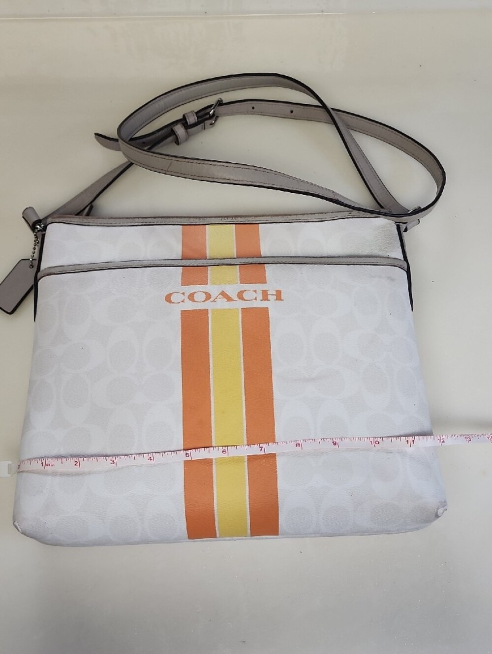 Coach White Crossbody with Orange and Yellow Stripe Detail - Picture 2 of 16
